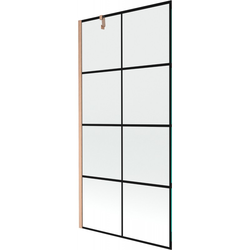 Mexen Next jednokrídlová sprchová zábrana 90 x 150 cm, čierna mriežka, brúsená meď - 895-090-000-00-77-65