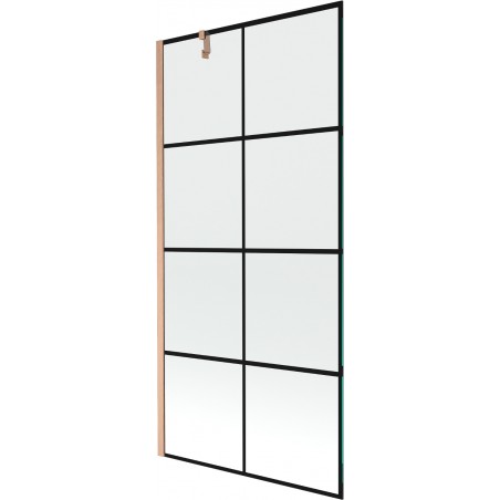 Mexen Next jednokrídlová sprchová zábrana 90 x 150 cm, čierna mriežka, brúsená meď - 895-090-000-00-77-65