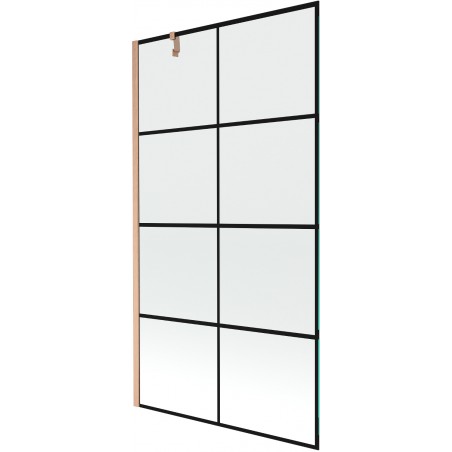 Mexen Next vaňová zástena 1-krídlová 100 x 150 cm, čierny vzor, brúsená meď - 895-100-000-00-77-65