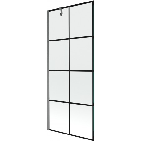 Mexen Next vaňová zástena 1-krídlová 80 x 150 cm, čierna mriežka, gun gray brúsený - 895-080-000-00-77-66