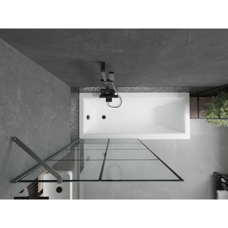 Mexen Next vanový paraván 1-krídlový 90 x 150 cm, čierna mriežka, kartáčovaná gun grey - 895-090-000-00-77-66