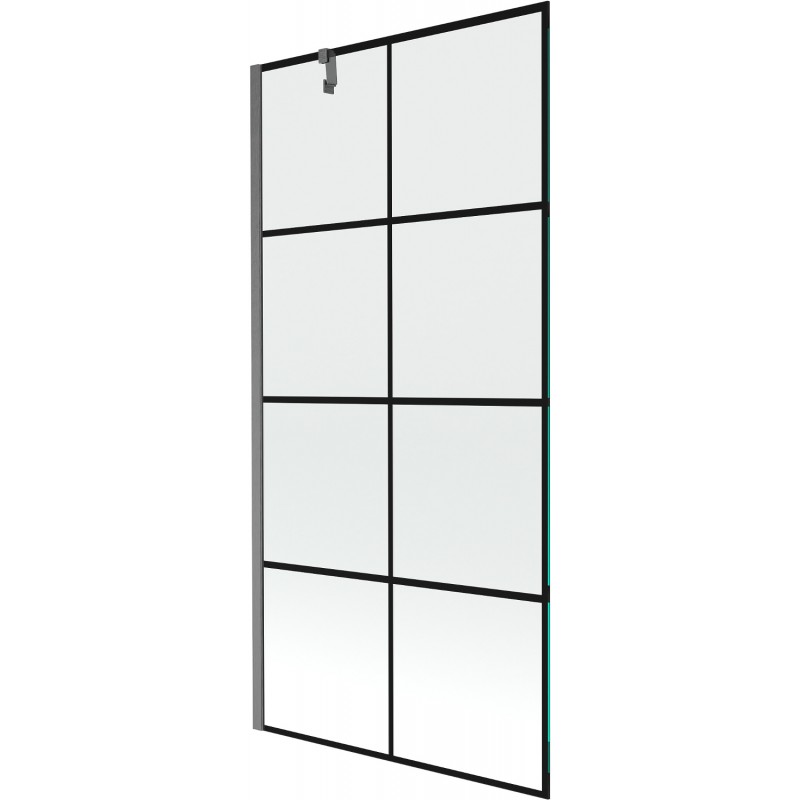 Mexen Next vanový paraván 1-krídlový 90 x 150 cm, čierna mriežka, kartáčovaná gun grey - 895-090-000-00-77-66