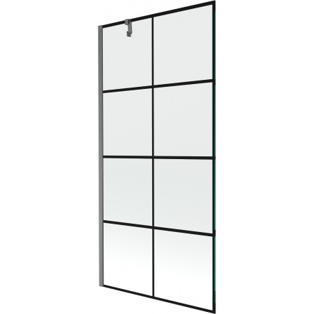 Mexen Next vanový paraván 1-krídlový 90 x 150 cm, čierna mriežka, kartáčovaná gun grey - 895-090-000-00-77-66