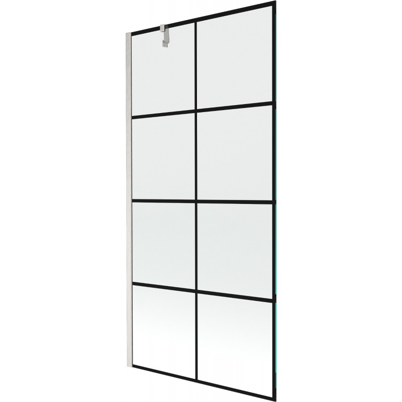Mexen Next sprchová zástenová clona 1-krídlová 90 x 150 cm, čierna mriežka, brúsený nikel - 895-090-000-00-77-97