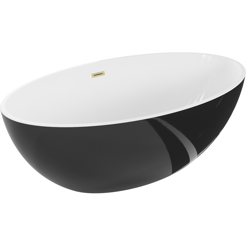 Mexen Nike voľne stojaca vaňa 175 x 100 cm, biela/čierna, prepad zlatý kartáčovaný - 54071751075-55