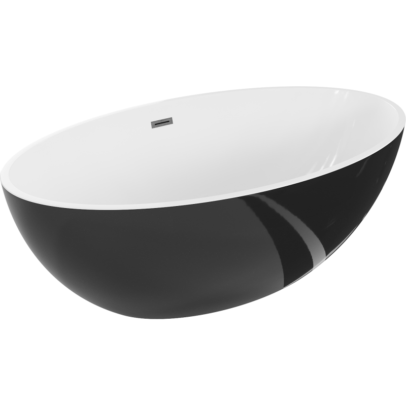 Mexen Nike voľne stojaca vaňa 175 x 100 cm, biela/čierna, prepad gun gray kartáčovaný - 54071751075-66