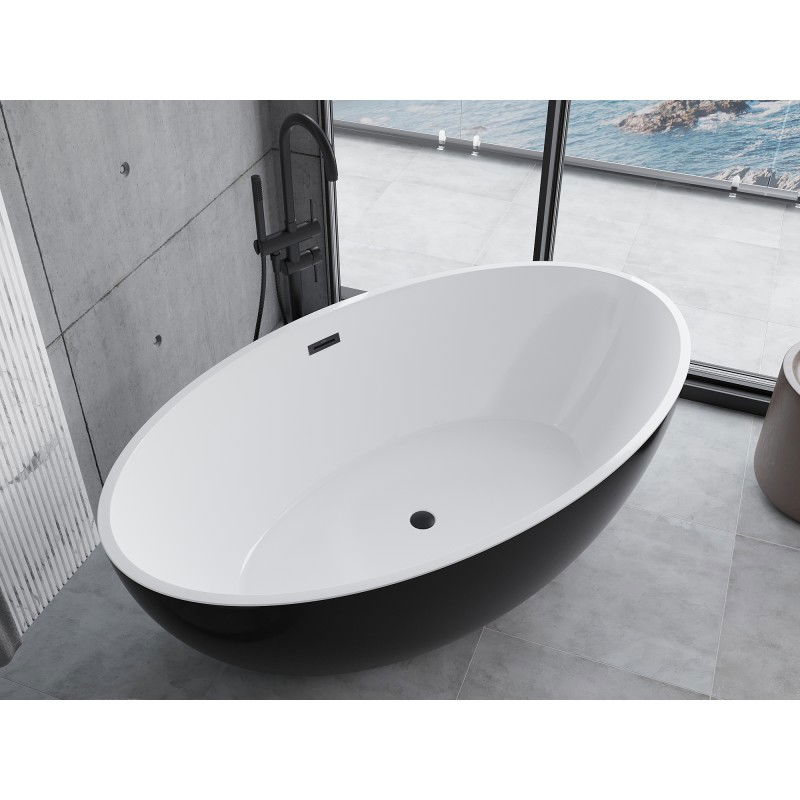 Mexen Nike voľne stojaca vaňa 175 x 100 cm, biela/čierna, prepad čierny - 54071751075-70