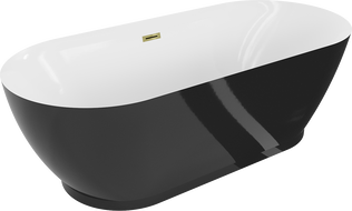 Mexen Roxy voľne stojaca vaňa 180 x 85 cm, biela/čierna, zlatý prepad - 51201808575-50