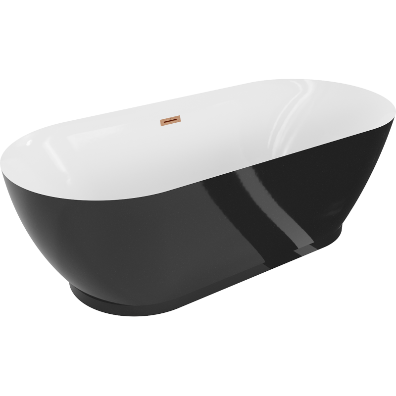 Mexen Roxy voľne stojaca vaňa 180 x 85 cm, biela/čierna, prepad brúsená meď - 51201808575-65