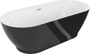 Mexen Roxy voľne stojaca vaňa 180 x 85 cm, biela/čierna, preliv brúsený nikel - 51201808575-97