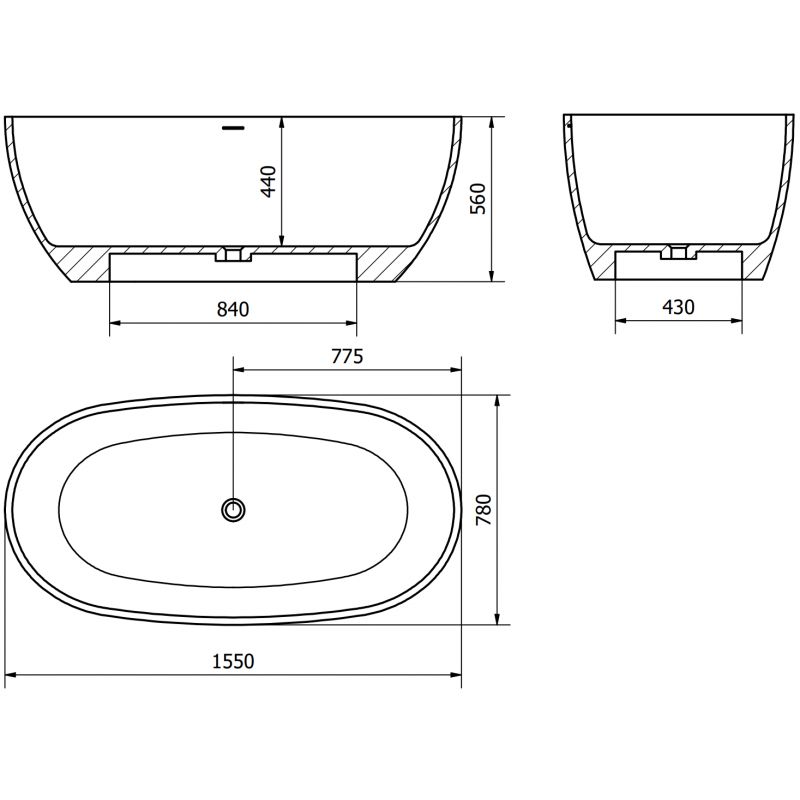 Mexen Torino voľne stojaca vaňa z konglomerátu 155 x 78 cm, biela lesk - 57271557810