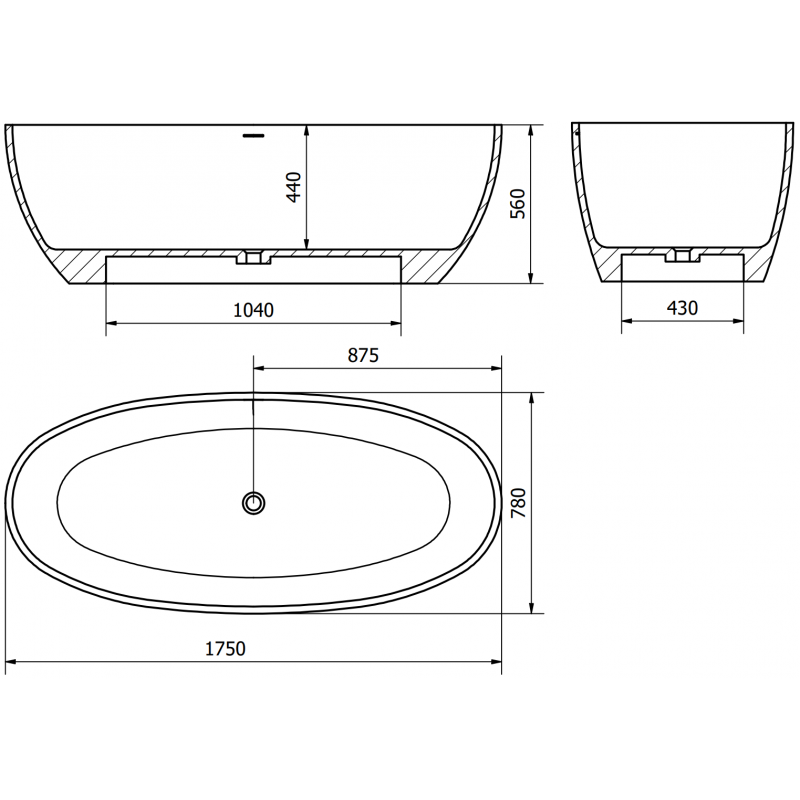 Mexen Torino voľne stojaca vaňa z konglomerátu 175 x 78 cm, biela lesk - 57271757810