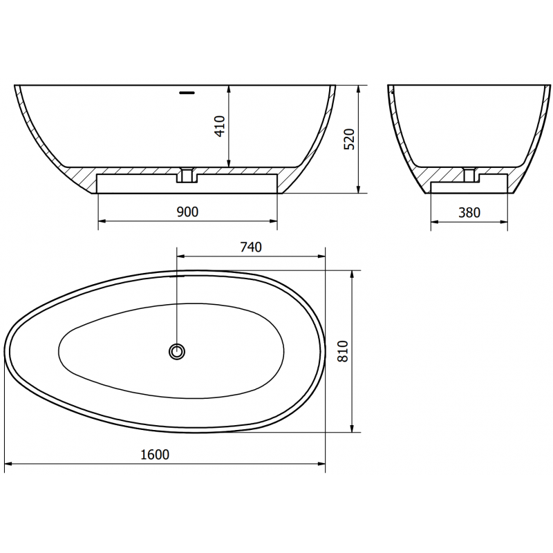Mexen Imola voľne stojaca vaňa z konglomerátu 160 x 81 cm, biela matná - 57281608000