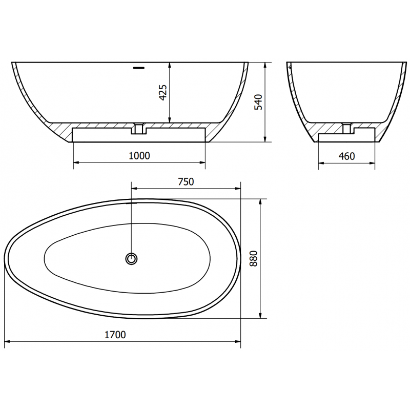 Mexen Imola voľne stojaca vaňa z konglomerátu 170 x 88 cm, biela matná - 57281708500