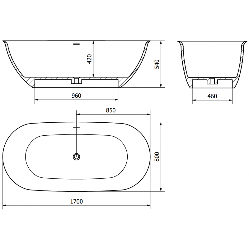 Mexen Siena voľne stojaca vaňa z kompozitu 170 x 80 cm, betón mat - 57291708061