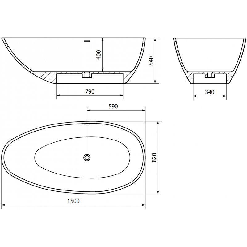 Mexen Milano voľne stojaca vaňa z kompozitu 150 x 82 cm, betón mat - 57301508561