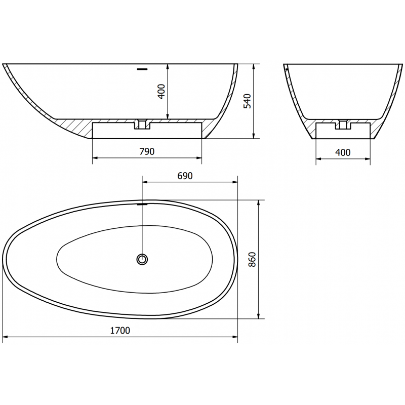Mexen Milano voľne stojaca vaňa z konglomerátu 170 x 86 cm, biela matná - 57301708500