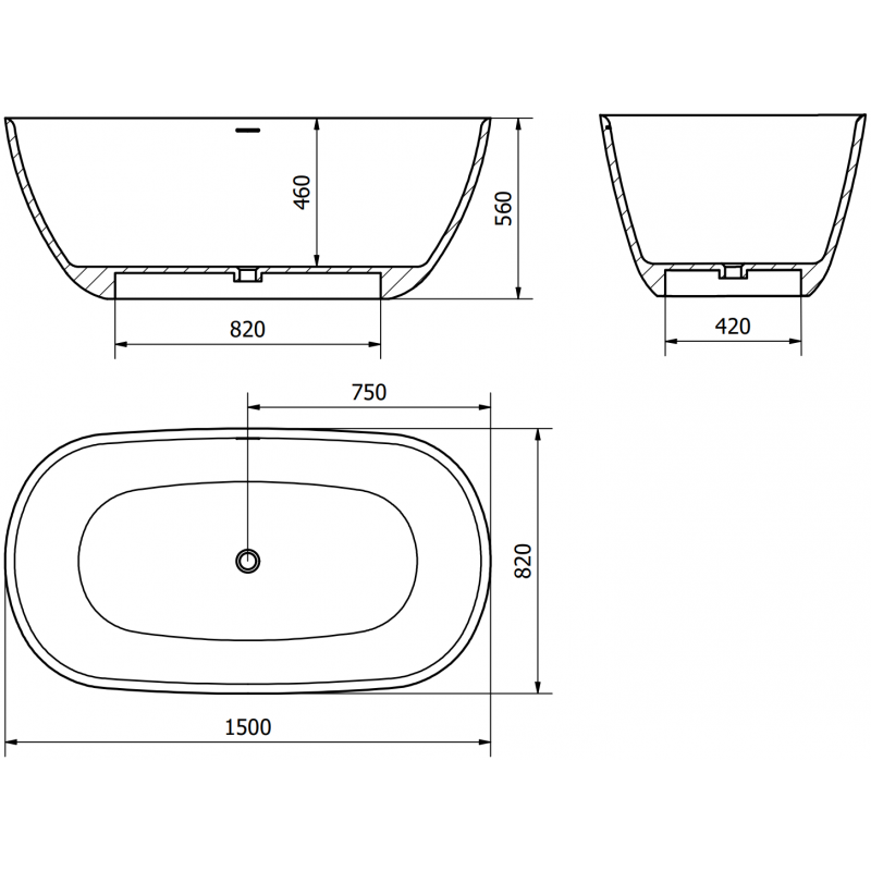 Mexen Como voľne stojaca vaňa z konglomerátu 150 x 82 cm, biela lesk - 57311508210