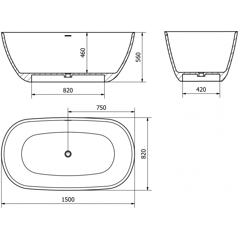 Mexen Como samostatne stojaca vaňa z konglomerátu 150 x 82 cm, betón mat - 57311508261