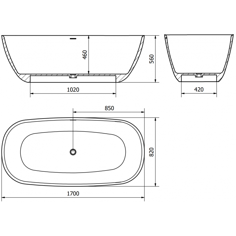 Mexen Como samostatne stojaca vaňa z konglomerátu 170 x 82 cm, betón mat - 57311708261