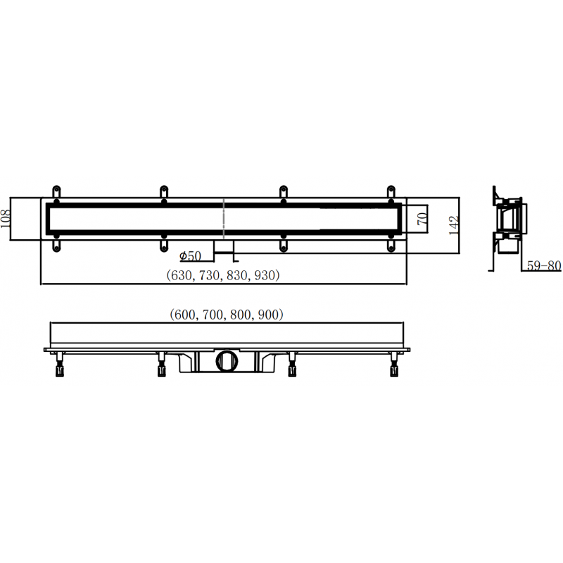 Mexen Flat ABS líniový odtok 2v1 60 cm, čierny - 1769060