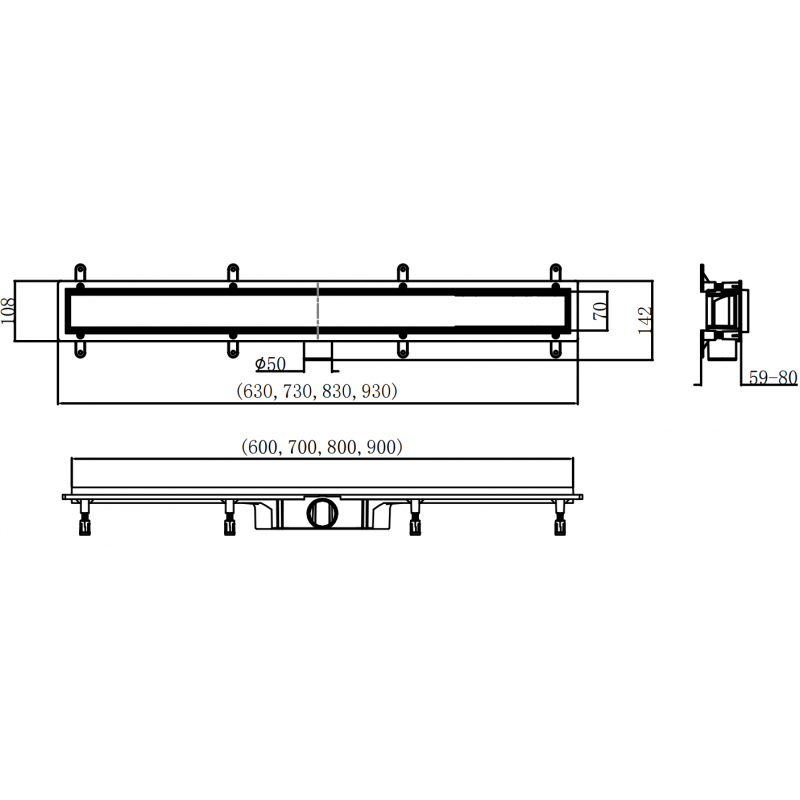 Mexen Flat ABS líniový odtok 2v1 90 cm, čierny - 1769090