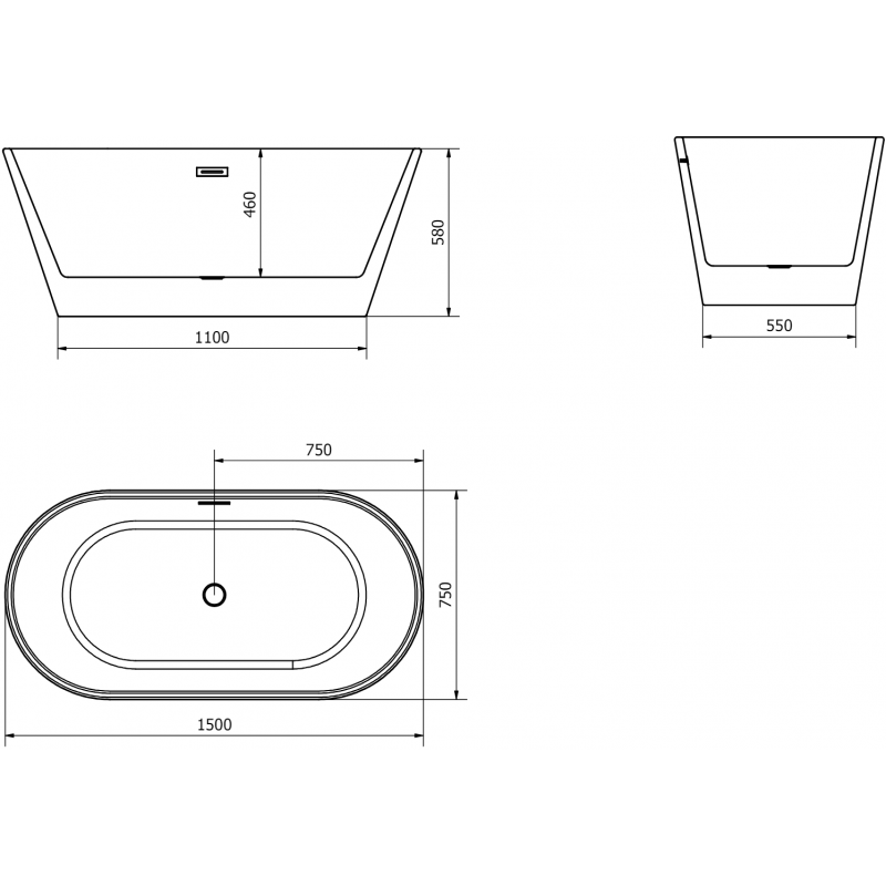 Mexen Flavia voľne stojaca vaňa 150 x 75 cm, biela, biely prepad - 54031507500-20