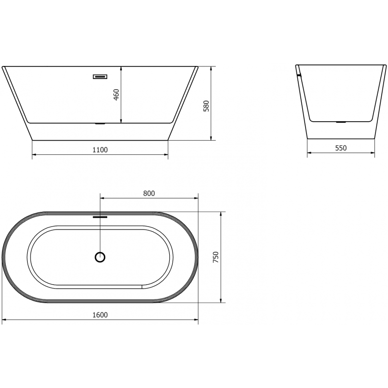 Mexen Flavia voľne stojaca vaňa 160 x 75 cm, biela, prepad zlatý brúsený - 54031608000-55