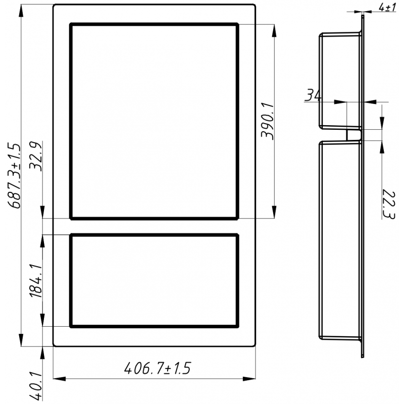 Mexen X-Wall-S vstavaná polička SMC s prírubou 68,6 x 40,7 cm, biela - 1901694109