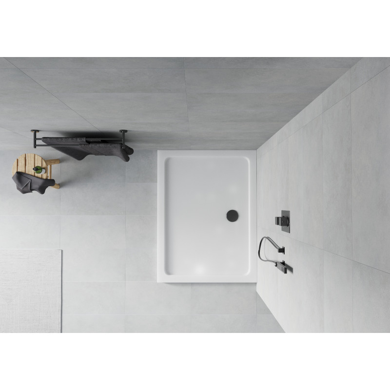Mexen Flat obdĺžniková vanička slim 140 x 80 cm, biela, čierny sifón - 40108014B