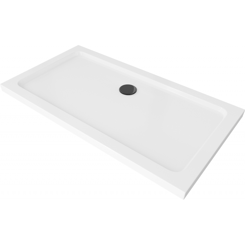 Mexen Flat obdĺžniková sprchová vanička slim 140 x 70 cm, biela, čierny sifón - 40107014B