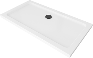 Mexen Flat obdĺžniková sprchová vanička slim 140 x 70 cm, biela, čierny sifón - 40107014B