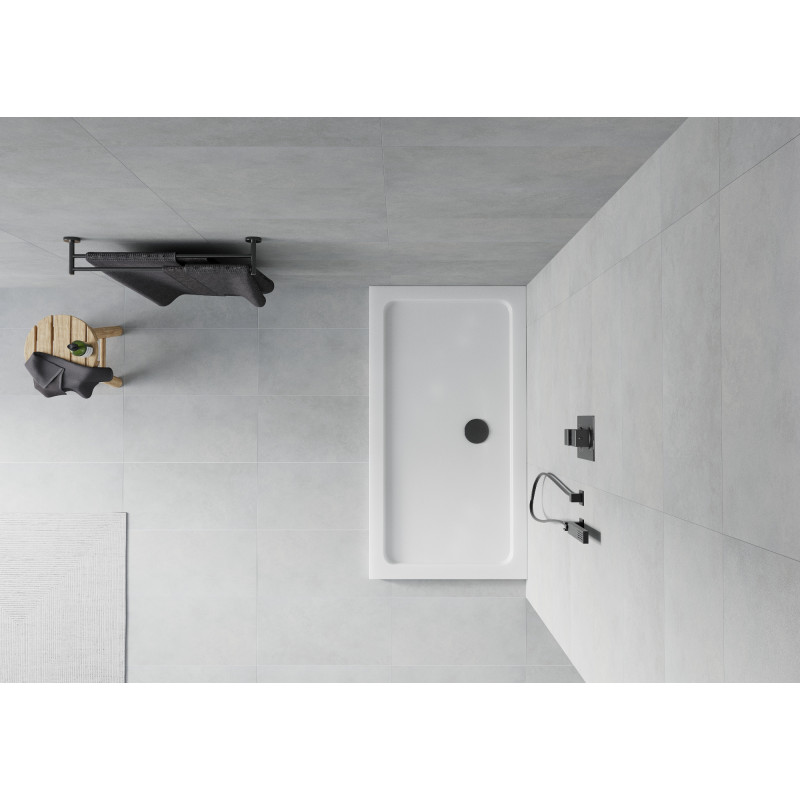 Mexen Flat obdĺžniková sprchová vanička slim 140 x 70 cm, biela, čierny sifón - 40107014B