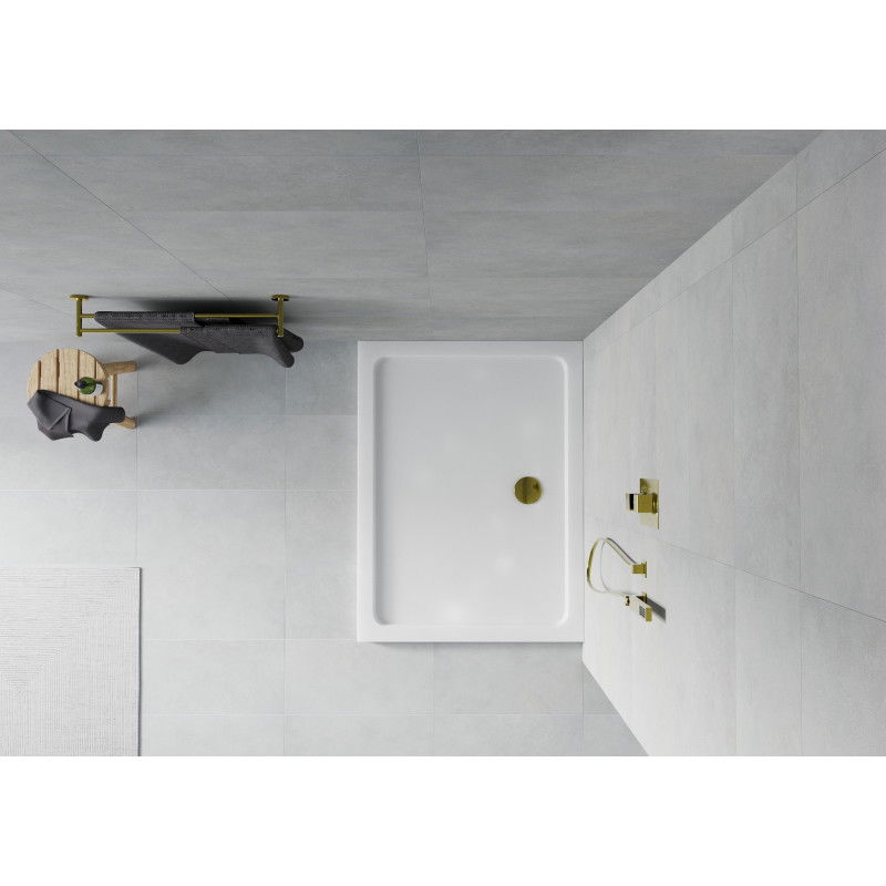 Mexen Flat obdĺžnikový sprchový kút slim 120 x 100 cm, biely, sifón zlatý - 40101012G