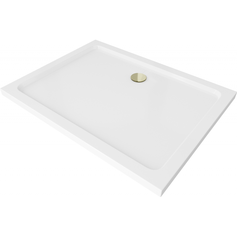 Mexen Flat obdĺžniková vanička slim 140 x 80 cm, biela, sifón zlatý - 40108014G