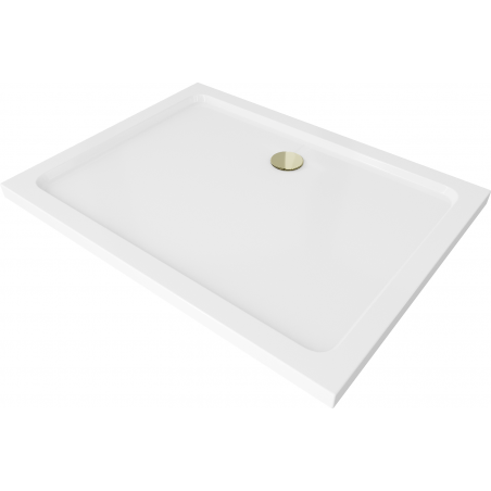 Mexen Flat pravoúhly sprchovací kút slim 100 x 80 cm, biely, zlatý sifón - 40108010G