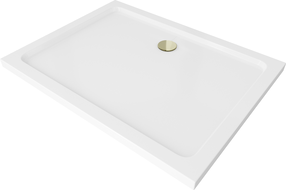 Mexen Flat obdĺžniková vanička slim 90 x 80 cm, biela, sifón zlatý - 40108090G