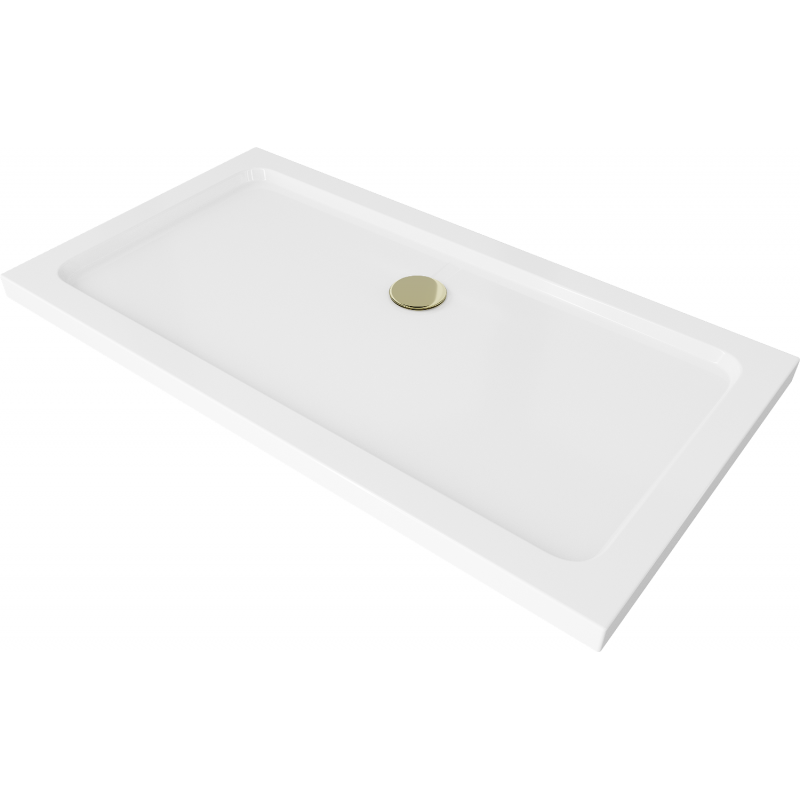 Mexen Flat obdĺžniková sprchová vanička slim 140 x 70 cm, biela, sifón zlatý - 40107014G