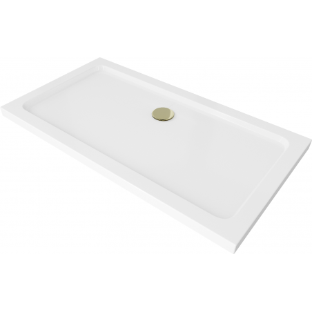 Mexen Flat obdĺžnikový sprchový kút slim 140 x 70 cm, biely, sifón zlatý - 40107014G