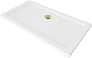 Mexen Flat obdĺžniková sprchová vanička slim 140 x 70 cm, biela, sifón zlatý - 40107014G