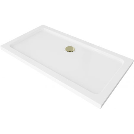 Mexen Flat obdĺžniková vanička slim 130 x 70 cm, biela, sifón zlatý - 40107013G