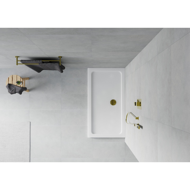 Mexen Flat obdĺžniková vanička slim 130 x 70 cm, biela, sifón zlatý - 40107013G