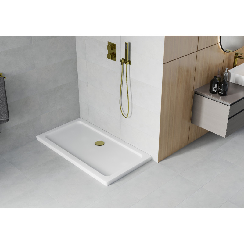 Mexen Flat obdĺžniková vanička slim 120 x 70 cm, biela, sifón zlatý - 40107012G