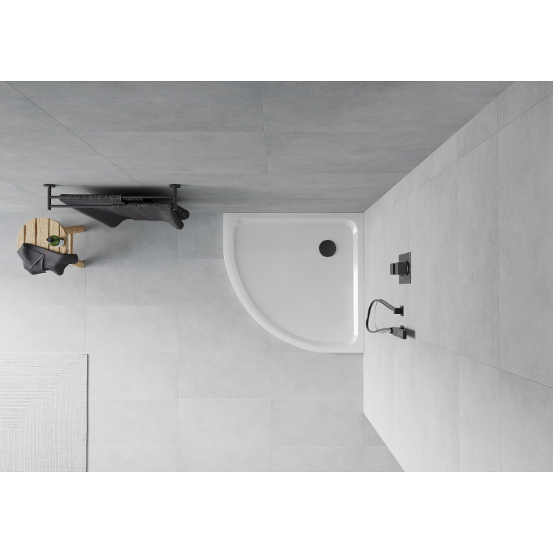 Mexen Flat polokruhový sprchový kút slim 70 x 70 cm, biely, sifón čierny - 41107070B
