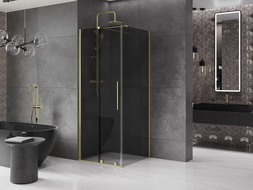 Mexen Velar posuvný sprchovací kút 90 x 90 cm, grafit, zlatá kartáčovaná - 871-090-090-41-55