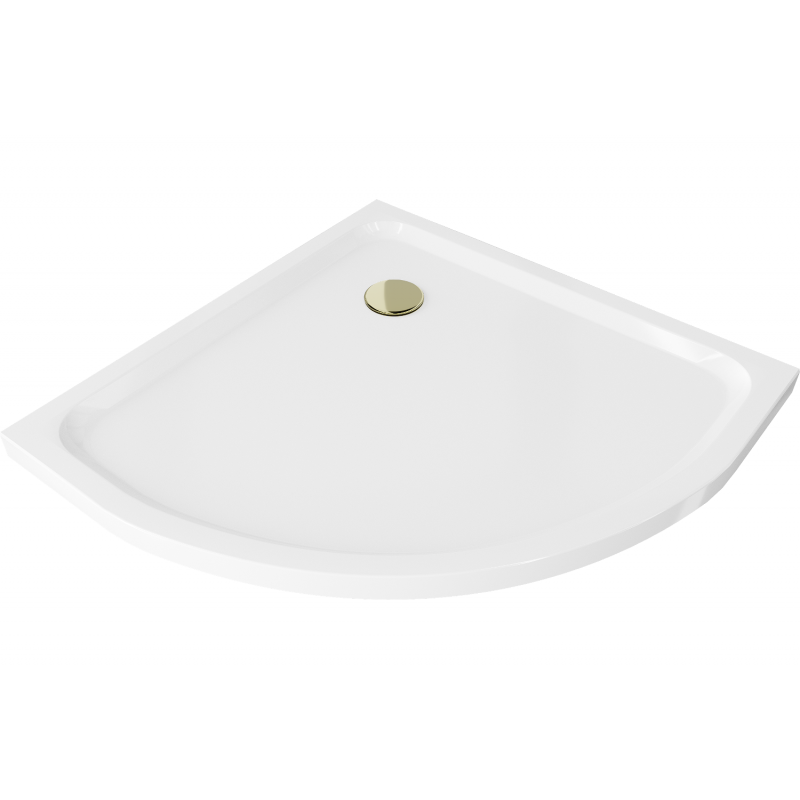 Mexen Flat polkruhová sprchová vanička slim 80 x 80 cm, biela, sifón zlatý - 41108080G