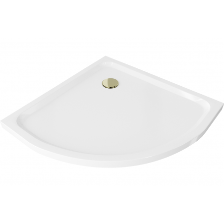 Mexen Flat brodzik półokrągły slim 80 x 80 cm, biel, syfon złoty - 41108080G