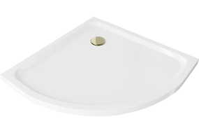 Mexen Flat pologuľatý sprchový kút slim 70 x 70 cm, biela, sifón zlatý - 41107070G