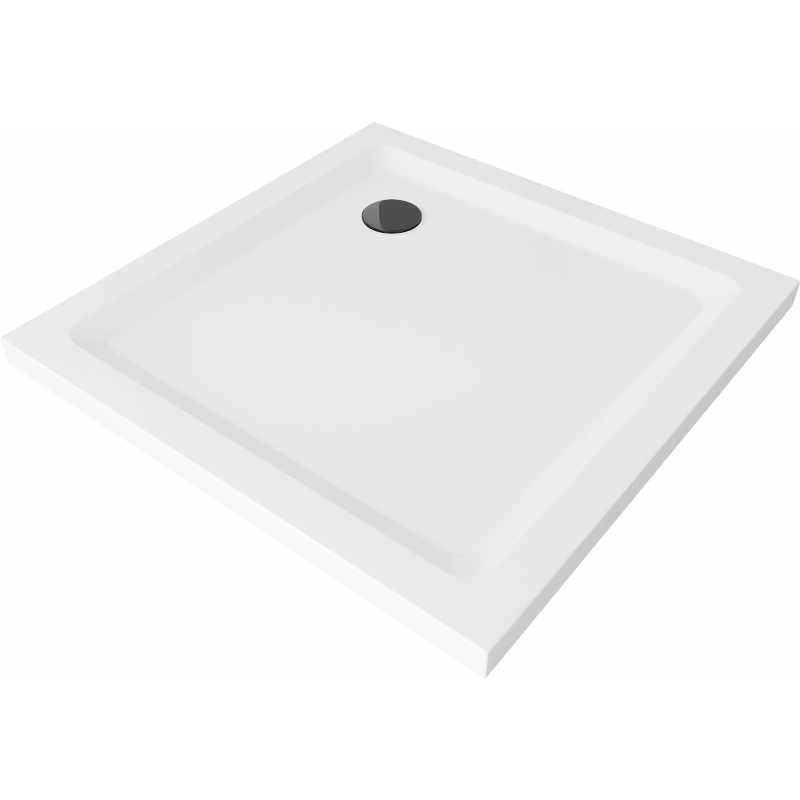 Mexen Flat štvorcový sprchovací kút slim 90 x 90 cm, biely, čierny sifón - 40109090B