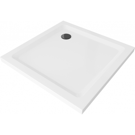 Mexen Flat štvorcový sprchovací kút slim 90 x 90 cm, biely, čierny sifón - 40109090B